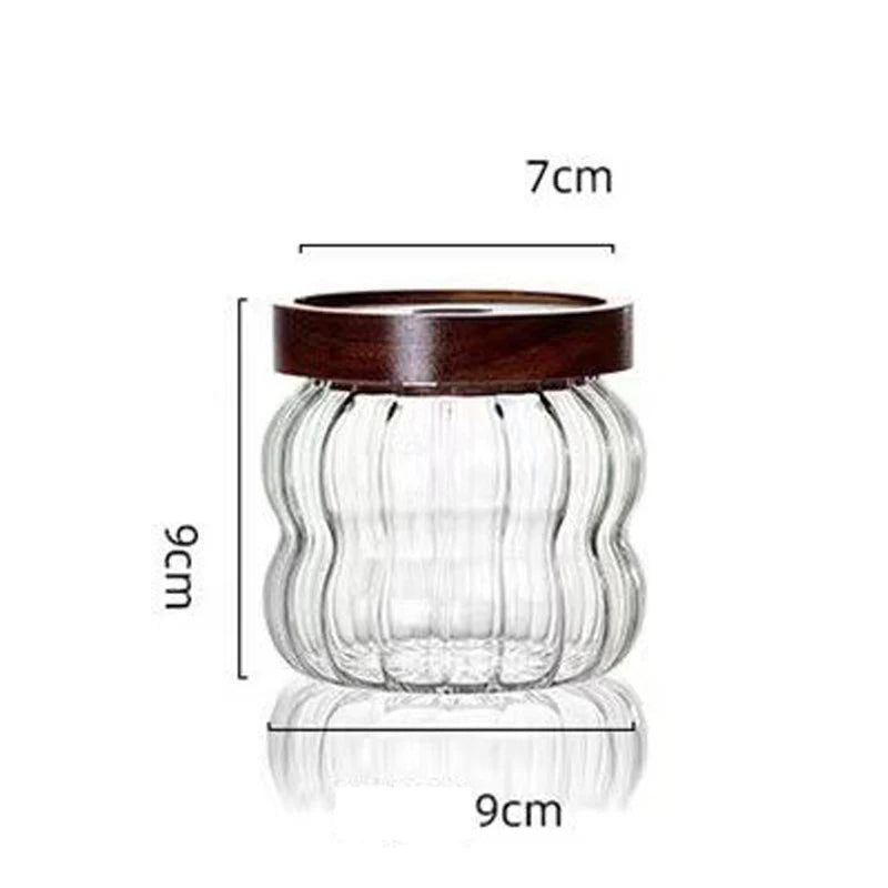 Striped Glass With Wooden Lid Sealed Jar