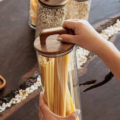 Clear Glass Jar with Bamboo Lid Sealed Canister