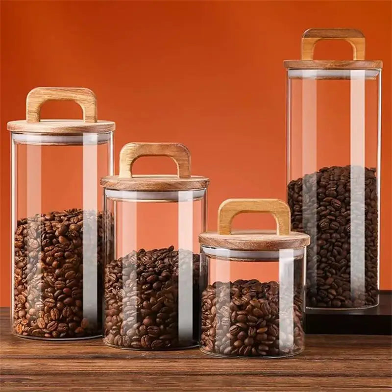 Clear Glass Jar with Bamboo Lid Sealed Canister